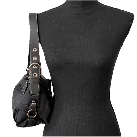 VTG Y2K COACH Signature Jacquard East West Shoulder Bag Purse Monochrome Black - Picture 2 of 14